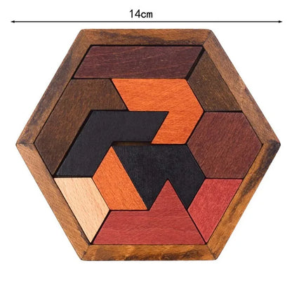 Hexagon Tangram Puzzle Wooden Brain Puzzles for Kids & Adult Challenge Wooden Brain Teasers Puzzle Games for Family Party Gift - Brain Games for Kids