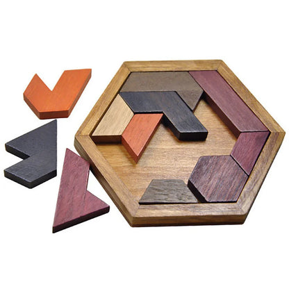 Hexagon Tangram Puzzle Wooden Brain Puzzles for Kids & Adult Challenge Wooden Brain Teasers Puzzle Games for Family Party Gift - Brain Games for Kids