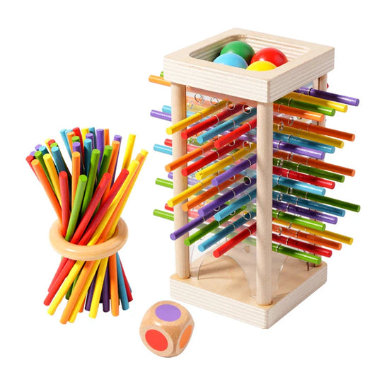 Montessori Game Wooden Board Games, 42 Colorful Sticks Dice Game Math Learning Toys for 3 4 5 6 Year Olds, Builds Fine Motor Skills & Counting, Family Travel Games for 3 Year Olds Gift for Kids