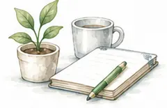 Una planta y un cuaderno